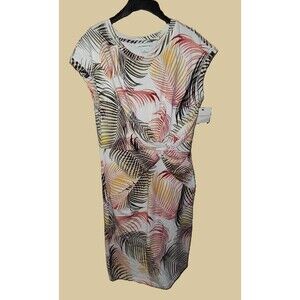 Liz Claiborne White Palm Leaves Knotted Waist Short Dress